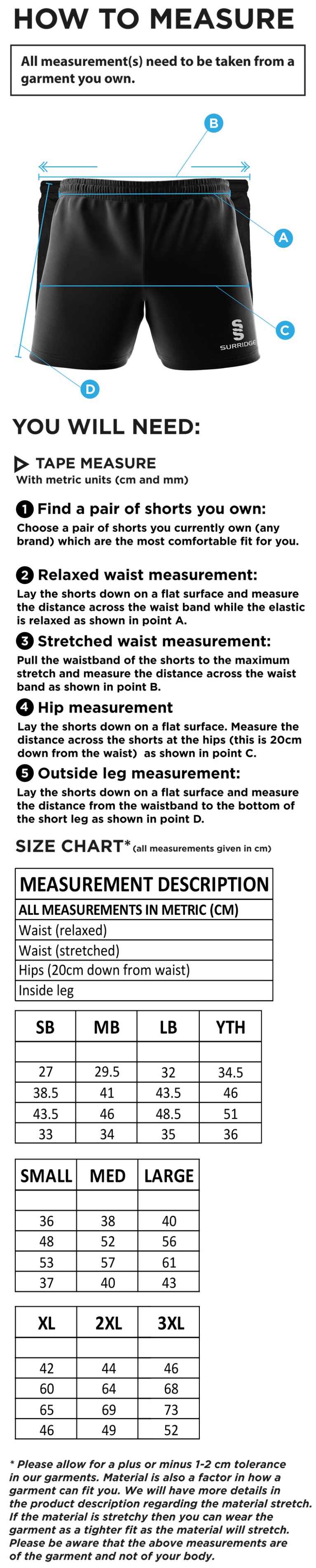 Skewen CC - Performance Gym Short - Size Guide