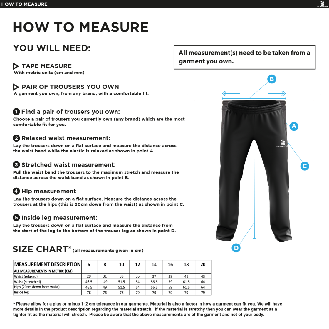 Skewen CC - Women's Poplin Track Pant - Size Guide