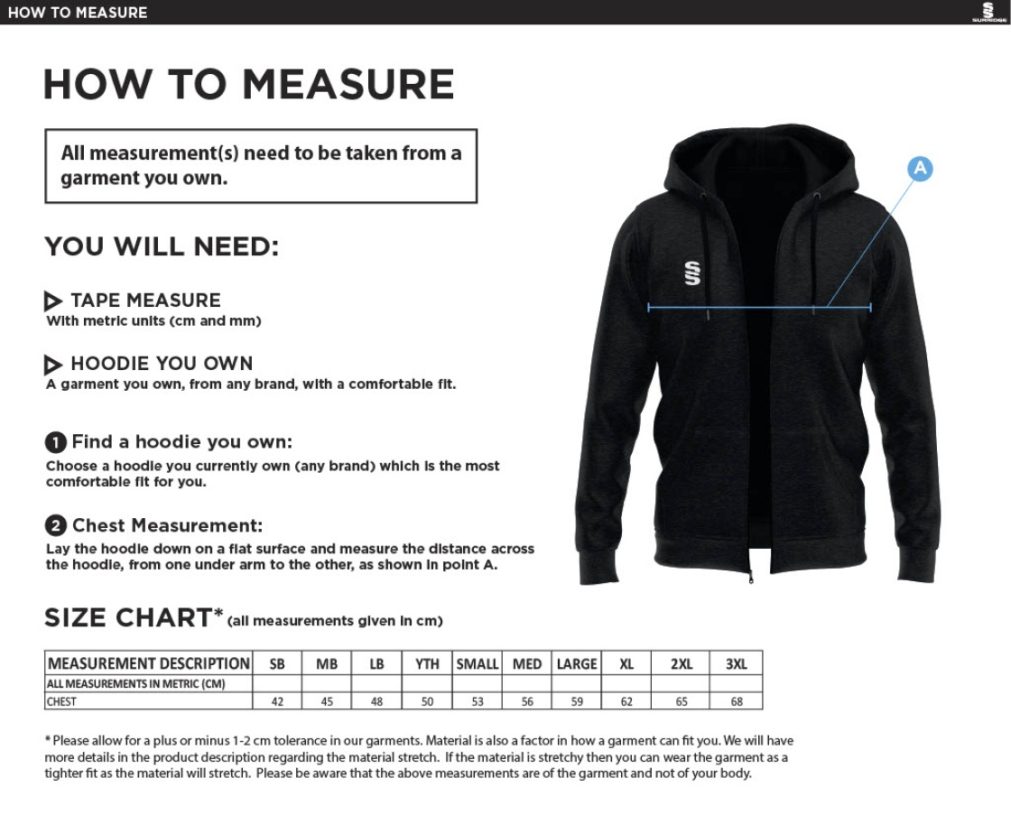 Skewen CC - Dual Full Zip Hoody - Size Guide