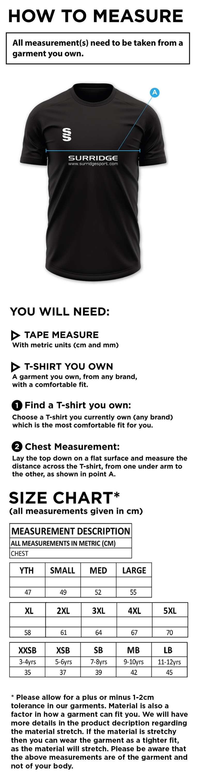 Skewen CC - Dual Solid Colour Polo - Size Guide