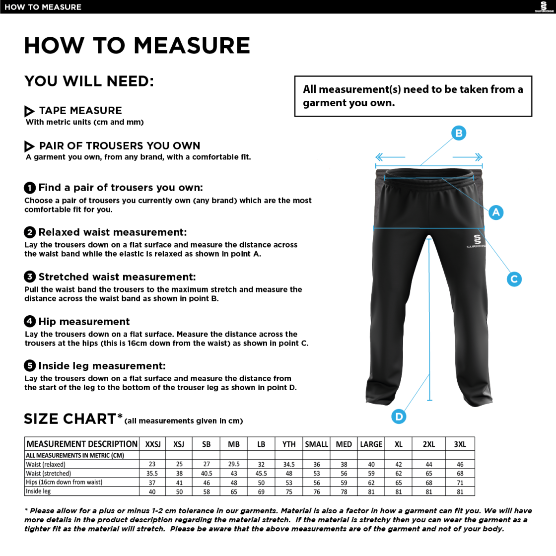 Skewen CC - Poplin Track Pant - Size Guide