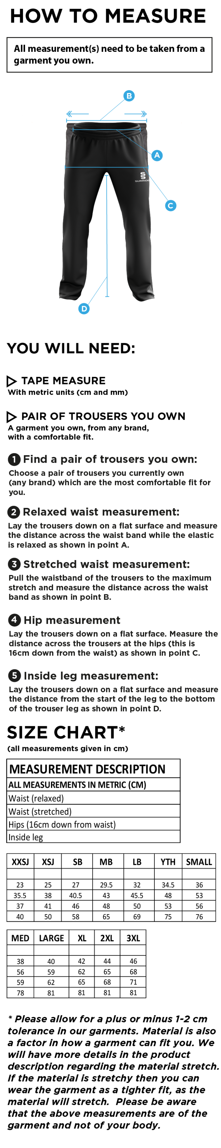 Skewen CC - Poplin Track Pant - Size Guide